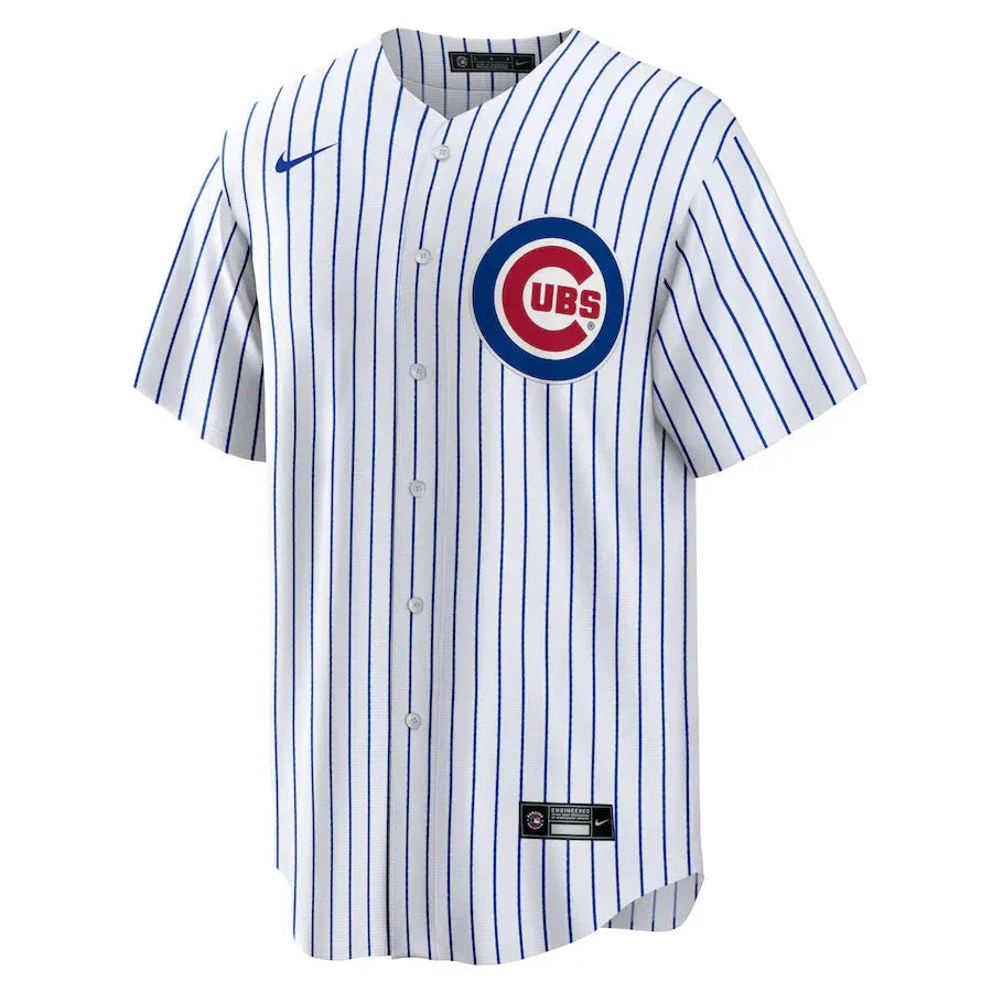 Jersey MLB Chicago Cubs Home Torcedor Masculina Listrada Branca