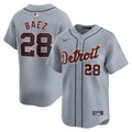 Jersey MLB Detroit Tigers Gray Javier Baez 28 Road Limited Torcedor Masculina Cinza