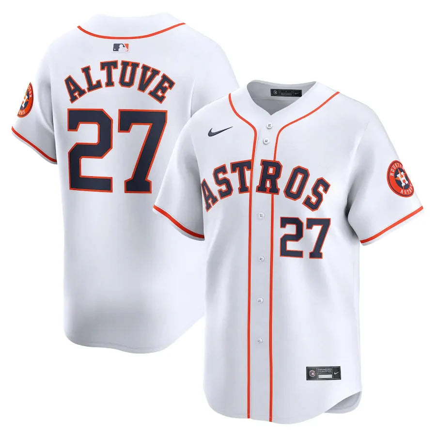 Jersey MLB Houston Astros Jose Altuve 27 White Home Torcedor Masculina Branca