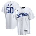 Jersey MLB Los Angeles Dodgers I Torcedor Masculina Branca Mookie Betts 50