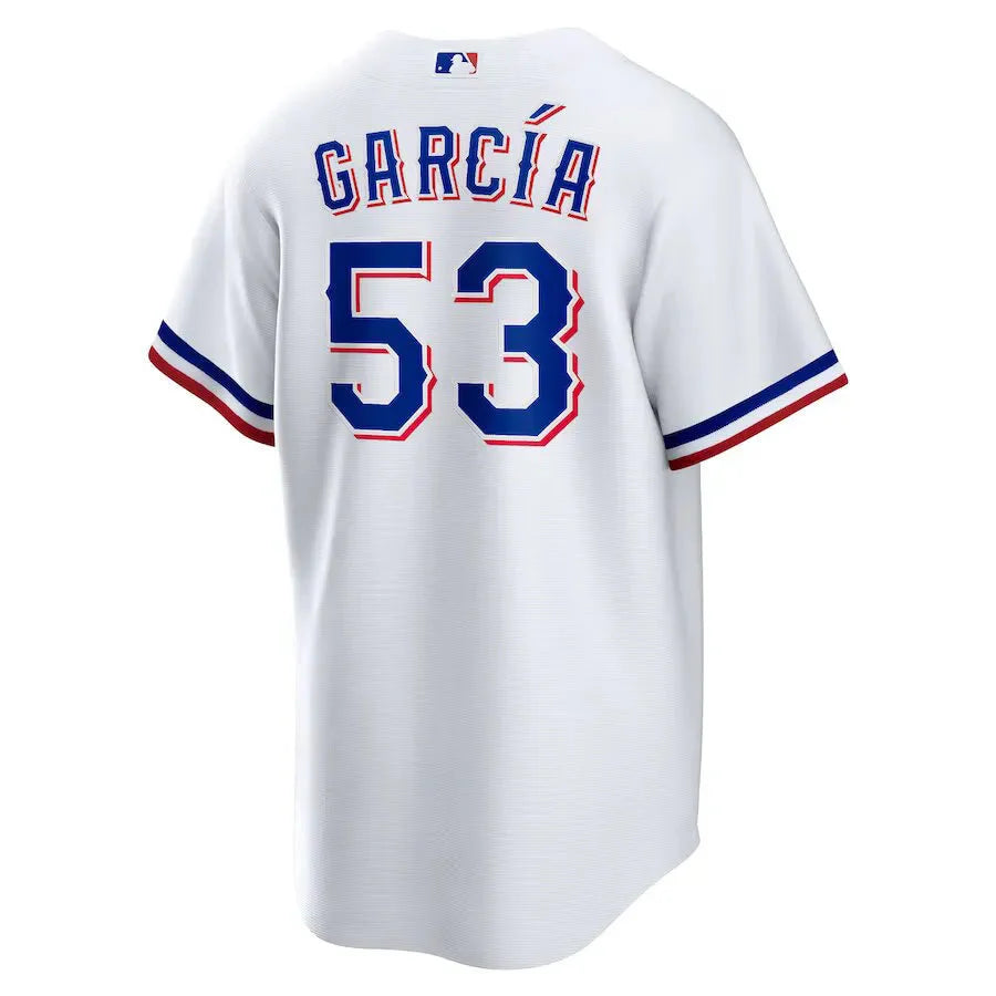 Jersey MLB Texas Rangers I Torcedor Masculina Branca Adolis Garcia 53