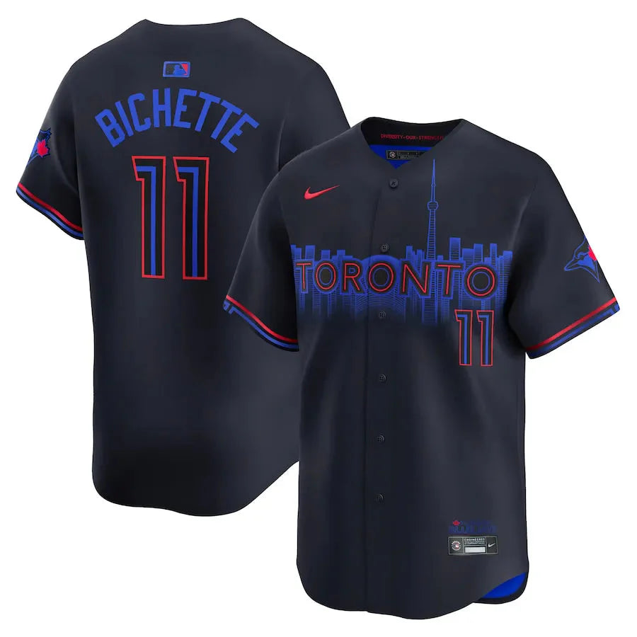 Jersey MLB Toronto Blue Jays City Connect Torcedor Masculina Azul Marinho Bo Bichette 11